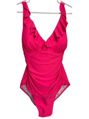 DKNY Ruffle Pink One Piece Swim Size 12 Pink NWT Underwire Ruched